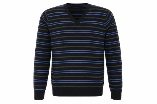 Marks & Spencer Mens Navy Mix V-Neck Striped Jumper Medium