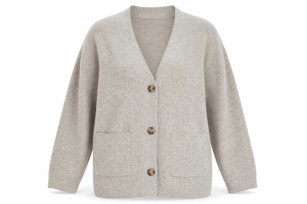 H&M Women Beige Cardigan Medium Wool Blend V-Neck Long Sleeve