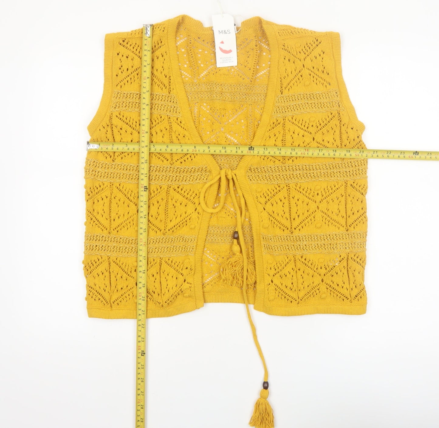 Marks and Spencer Women's Yellow Sleeveless Knit Kimono Blouse M