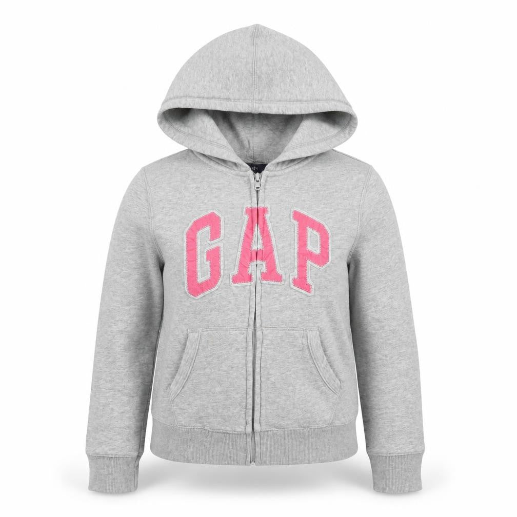 Gap Girls Grey Full Zip Logo Hoodie Size 8-9 Years