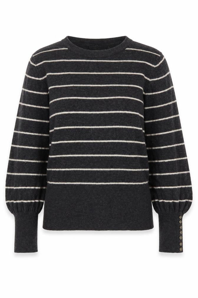 Mint Velvet Women's Grey Striped Crew Neck Long Sleeve Pullover Jumper M