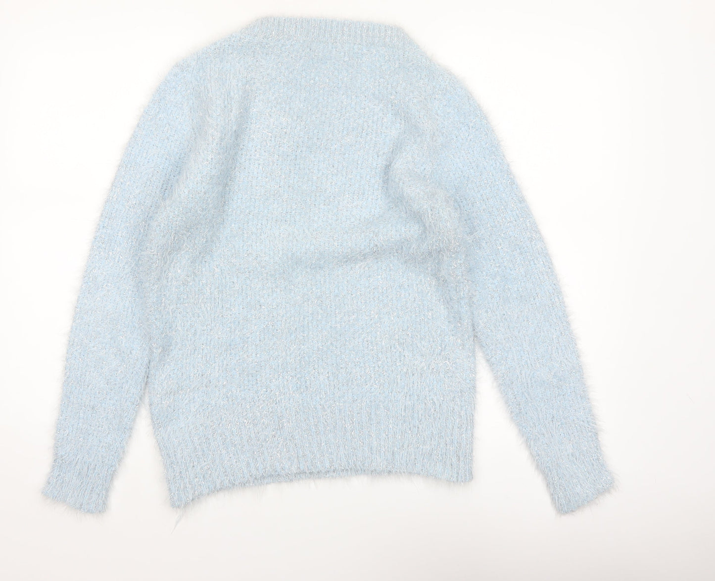 Quiz Women Blue Fluffy Knit Long Sleeve Pullover Jumper Size S