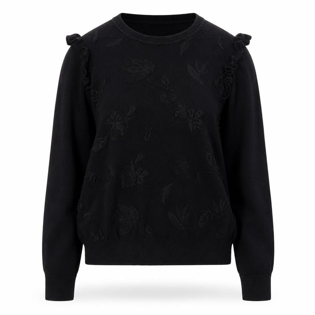 Marks & Spencer Women’s Black Embroidered Floral Cotton Jumper Size 14