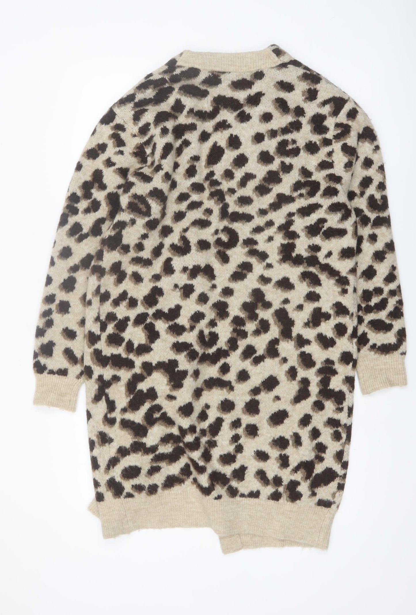 H&M Women’s Beige Leopard Print Longline Cardigan XS