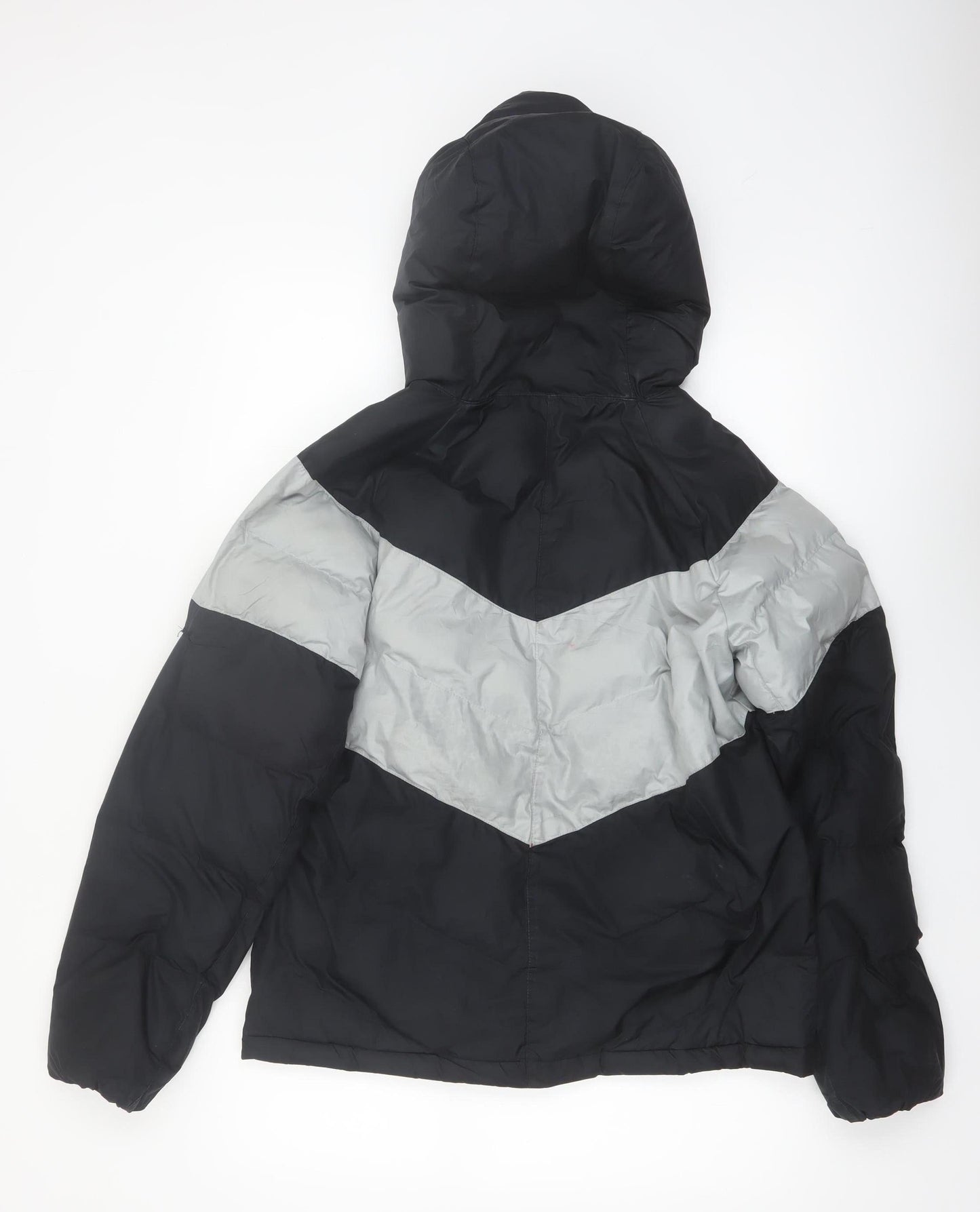 Nike Boys Black Grey Hooded Puffer Jacket XL 158cm Winter Full Zip Coat