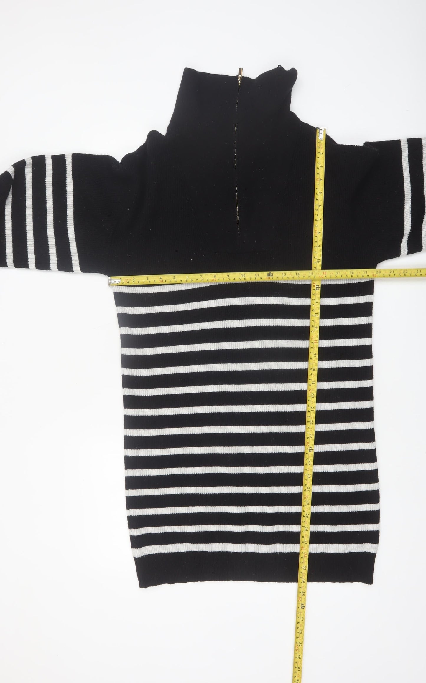 Oliver Bonas Women’s Black Striped Half Zip High Neck Jumper Size 10