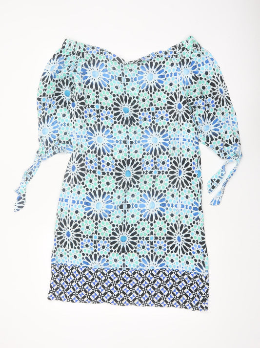 Wallis Women Blue Geometric Off Shoulder Shift Dress Size 10
