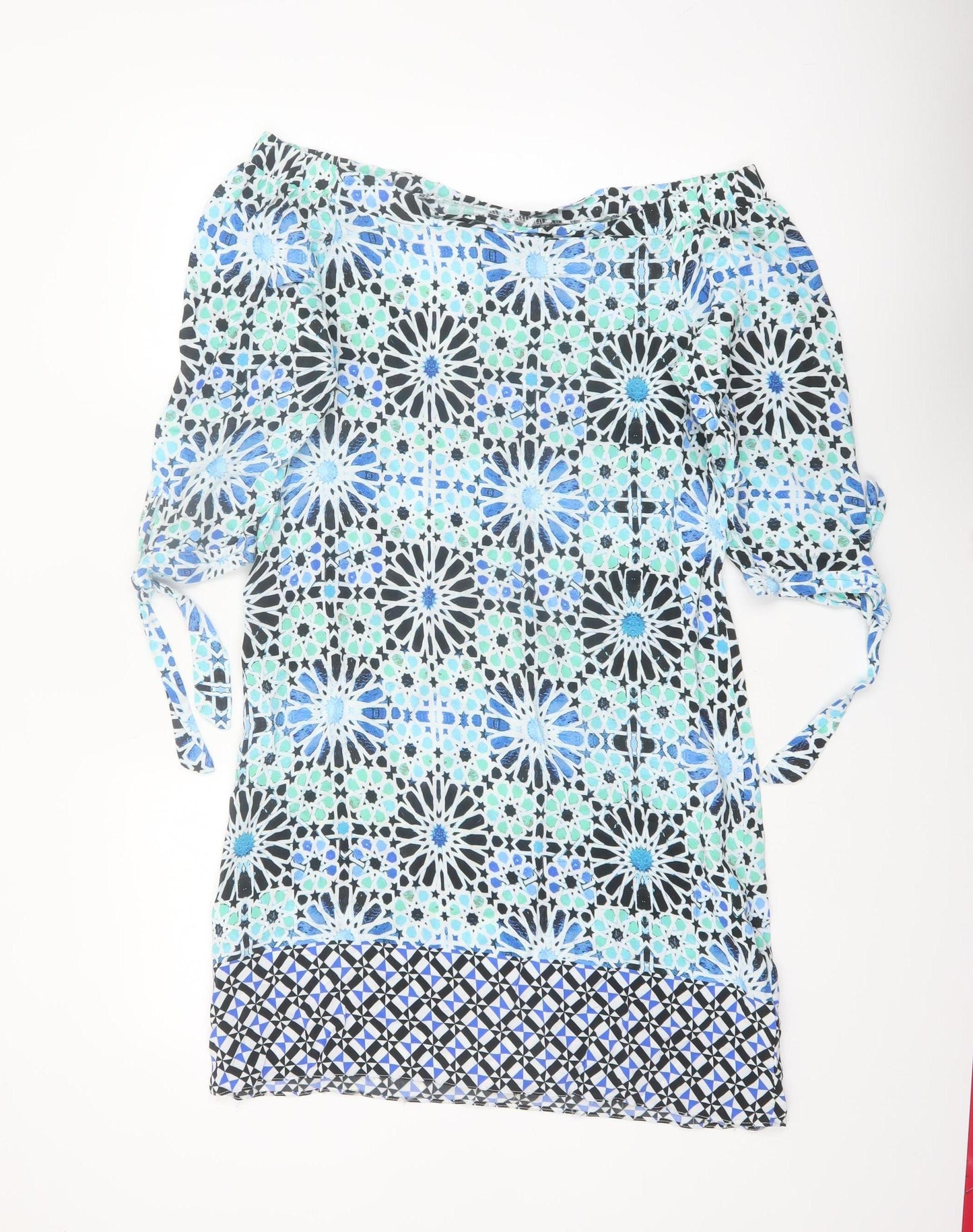 Wallis Women Blue Geometric Off Shoulder Shift Dress Size 10