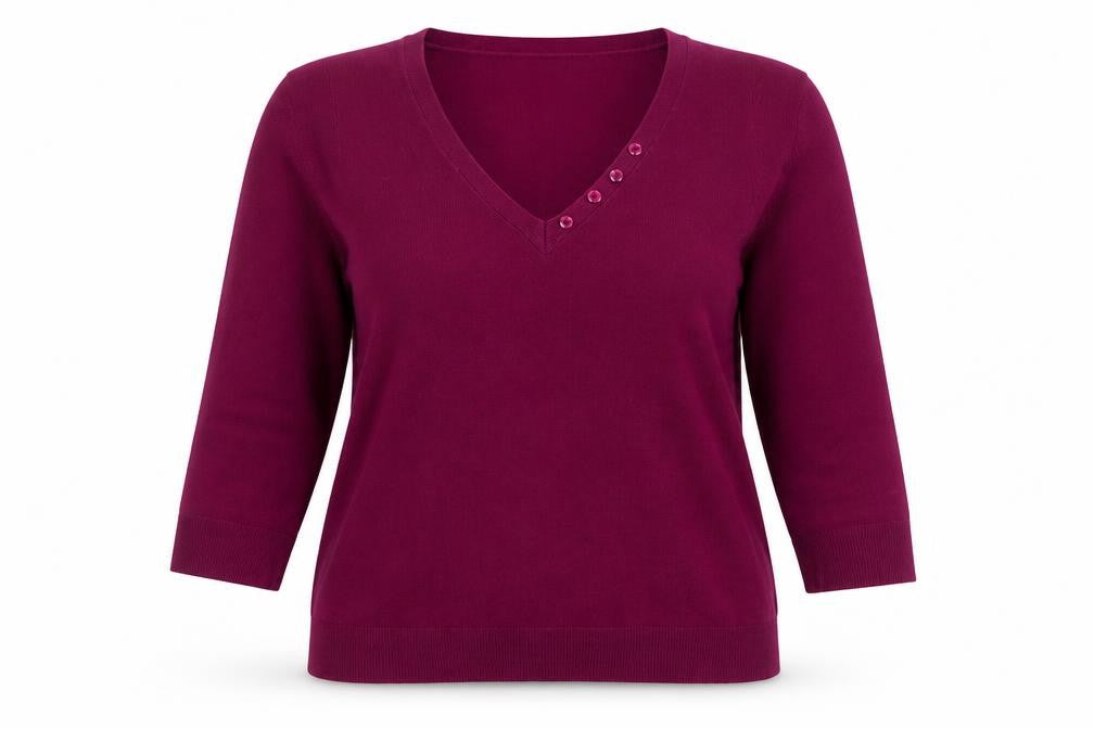 BHS Women’s Petite Hot Pink V-Neck 3/4 Sleeve Acrylic Jumper Size 16
