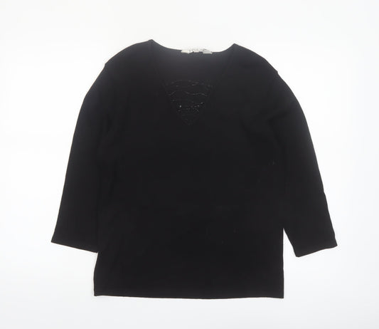 Tigi Wear Women’s Black V-Neck 3/4 Sleeve Pullover Jumper Size 10