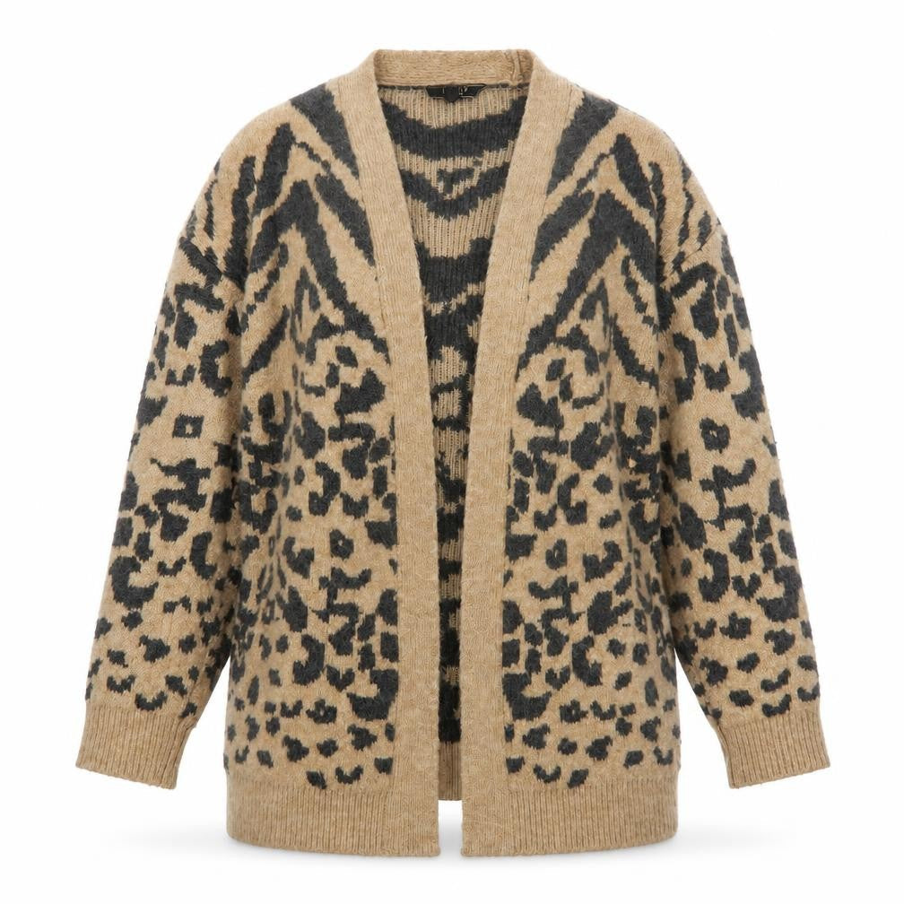 Lipsy London Womens Beige Leopard Print Cardigan Medium Knit