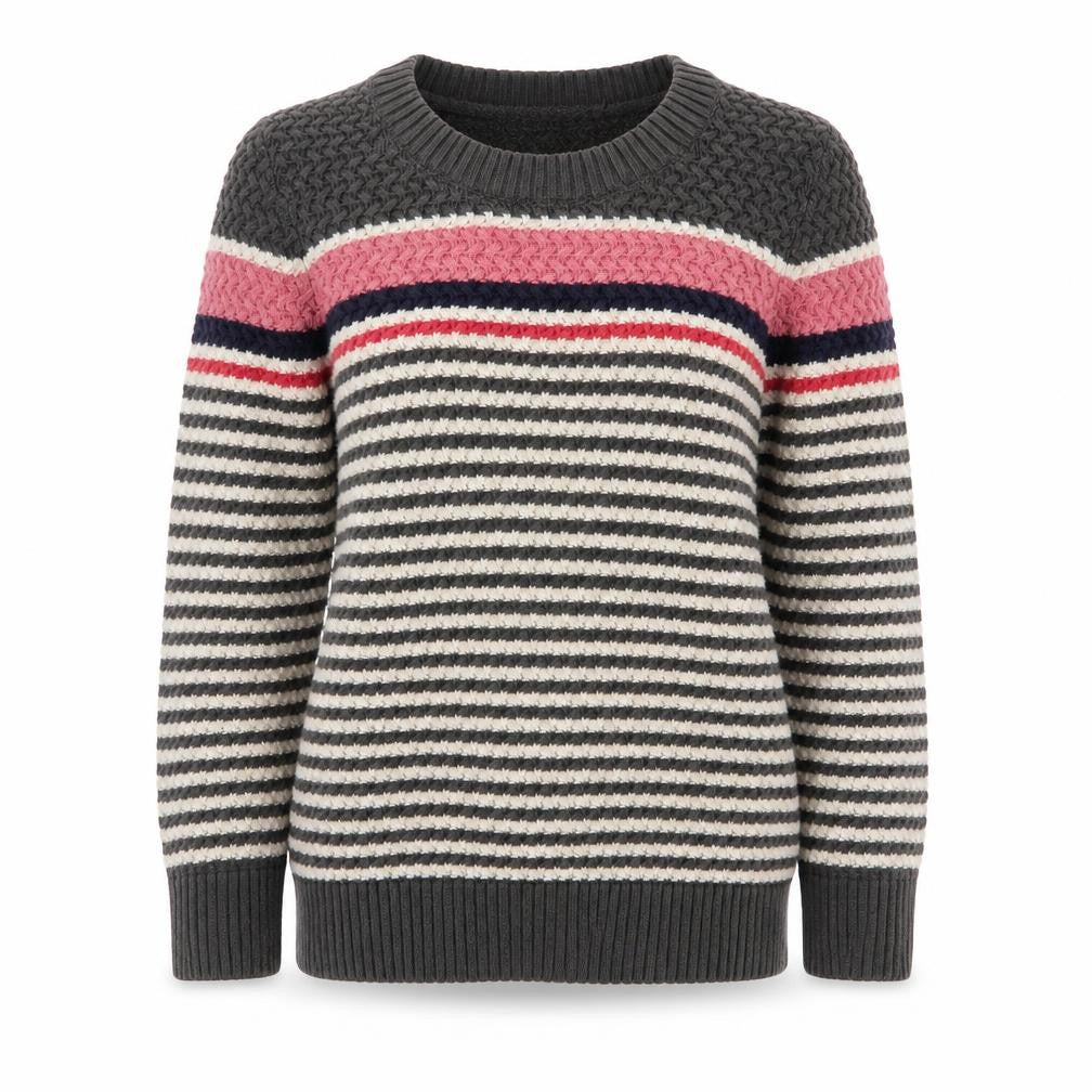 Hobbs Women’s Grey Striped Cotton Chunky Knit Jumper Size 10