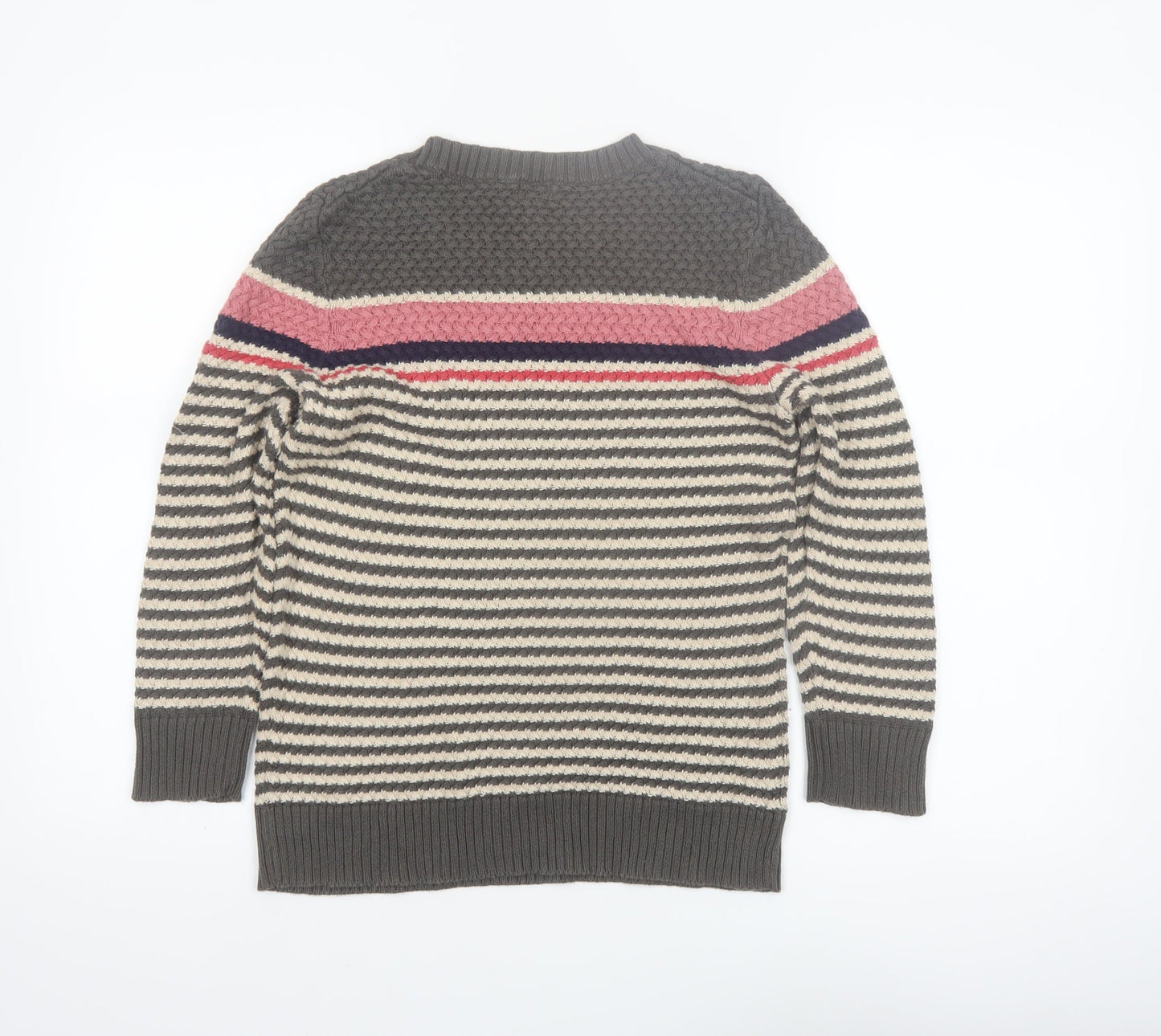 Hobbs Women’s Grey Striped Cotton Chunky Knit Jumper Size 10