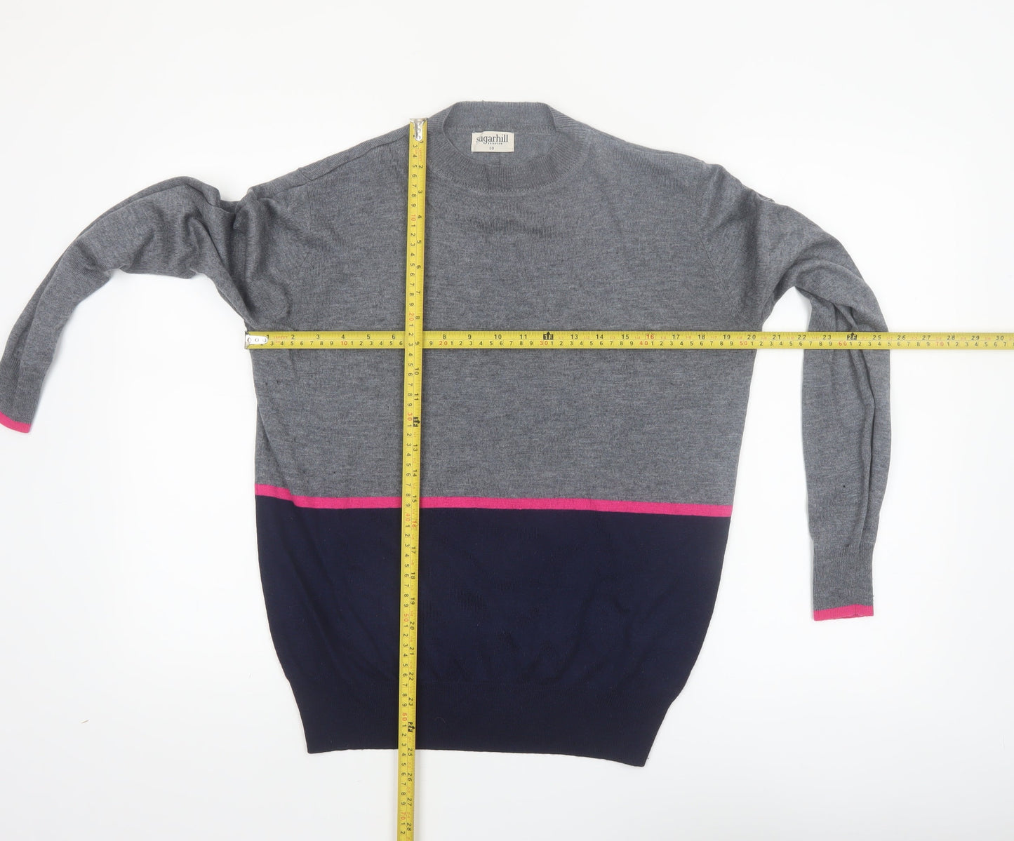Sugarhill Brighton Women Grey Colour Block Pullover Jumper Size 10