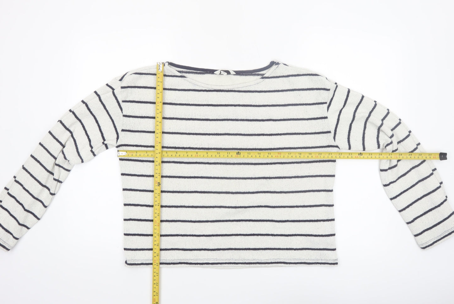 H&M Women’s White Striped Boat Neck Knit Jumper Size 12