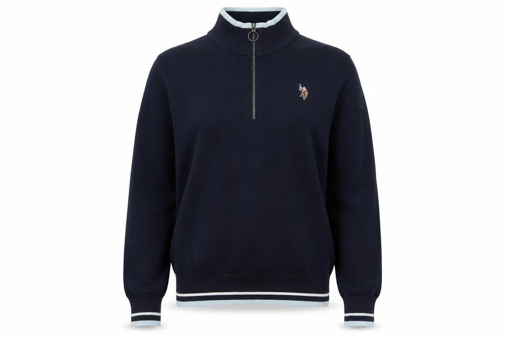 U.S. Polo Assn. Women's Navy Blue Cotton 1/4 Zip Jumper Size 14