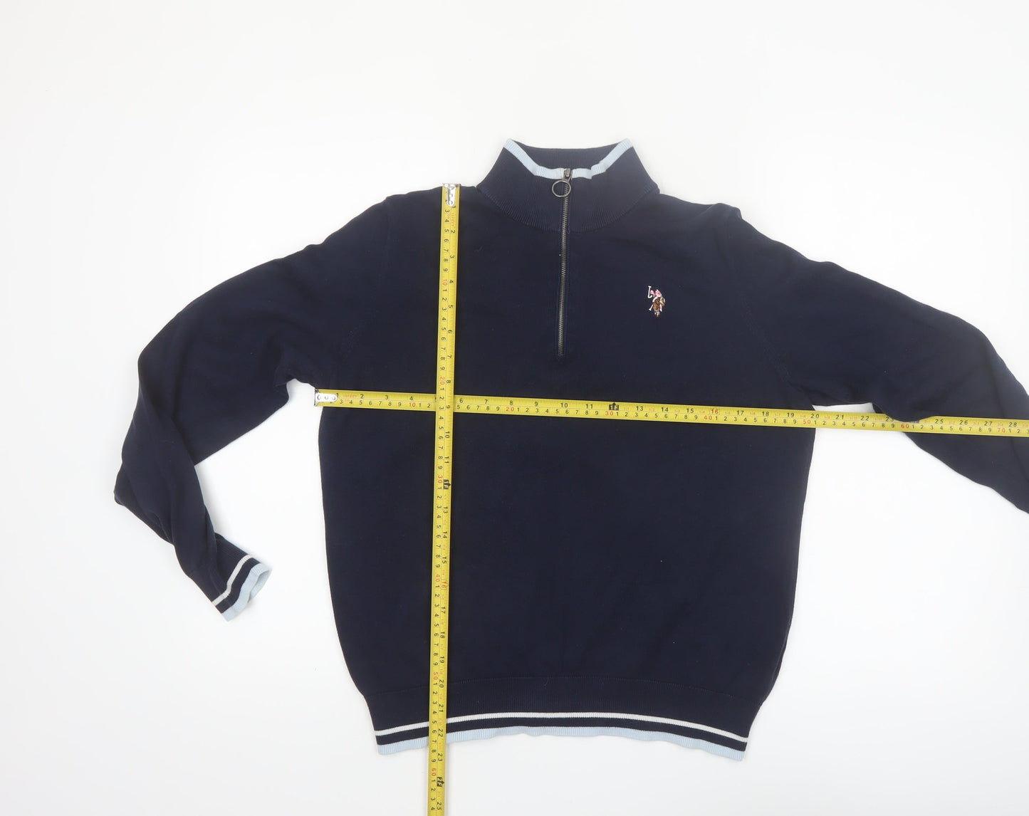 U.S. Polo Assn. Women's Navy Blue Cotton 1/4 Zip Jumper Size 14