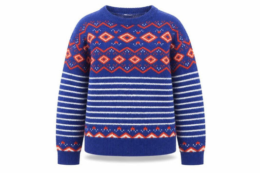 M&Co Women Blue Geometric Striped Crew Neck Jumper Size 12