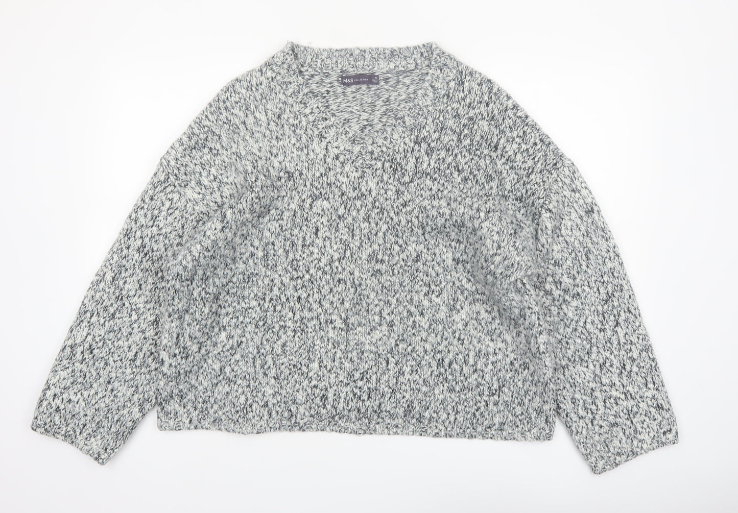 Marks and Spencer Women's Grey XL Chunky Knit V-Neck Jumper