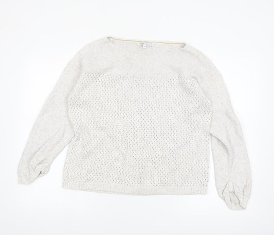 Fat Face Women's Ivory Open-Knit Cotton Jumper Size 12