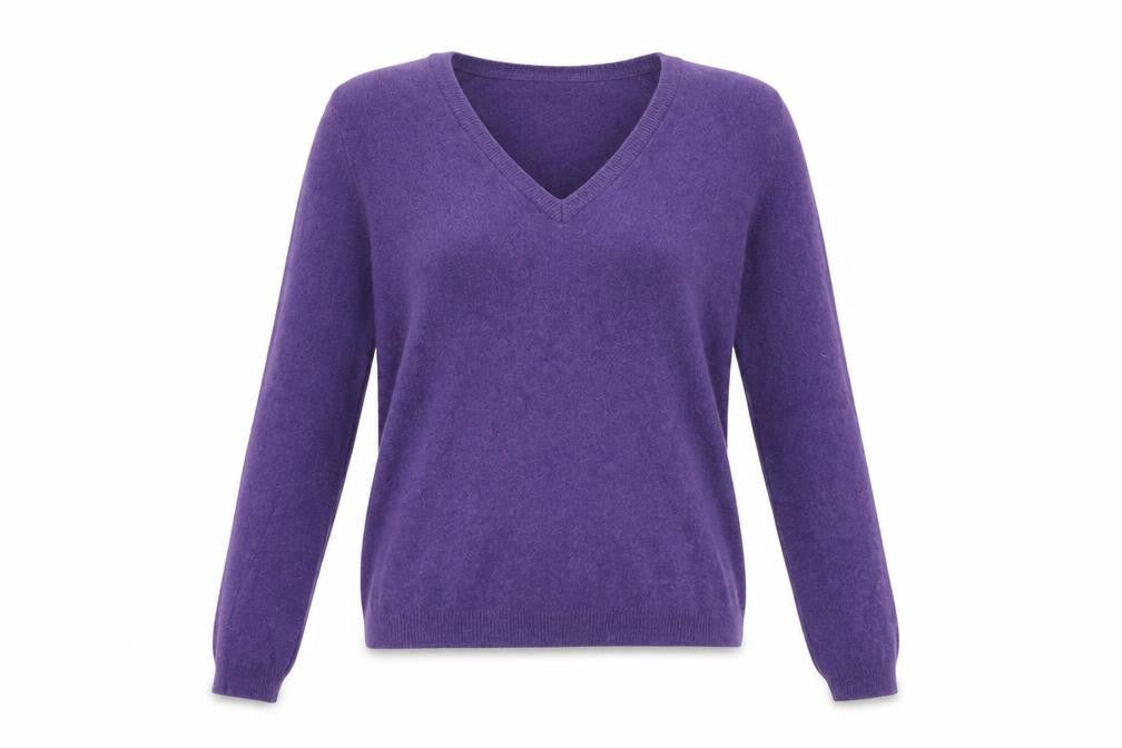 United Colors of Benetton Women's Purple Wool V-Neck Jumper Size 8