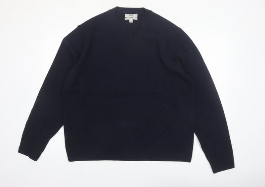 Marks and Spencer Men's Blue Wool V-Neck Jumper XL Regular Fit