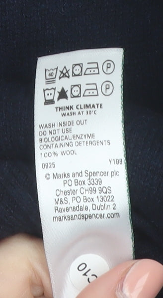 Marks and Spencer Men's Blue Wool V-Neck Jumper XL Regular Fit