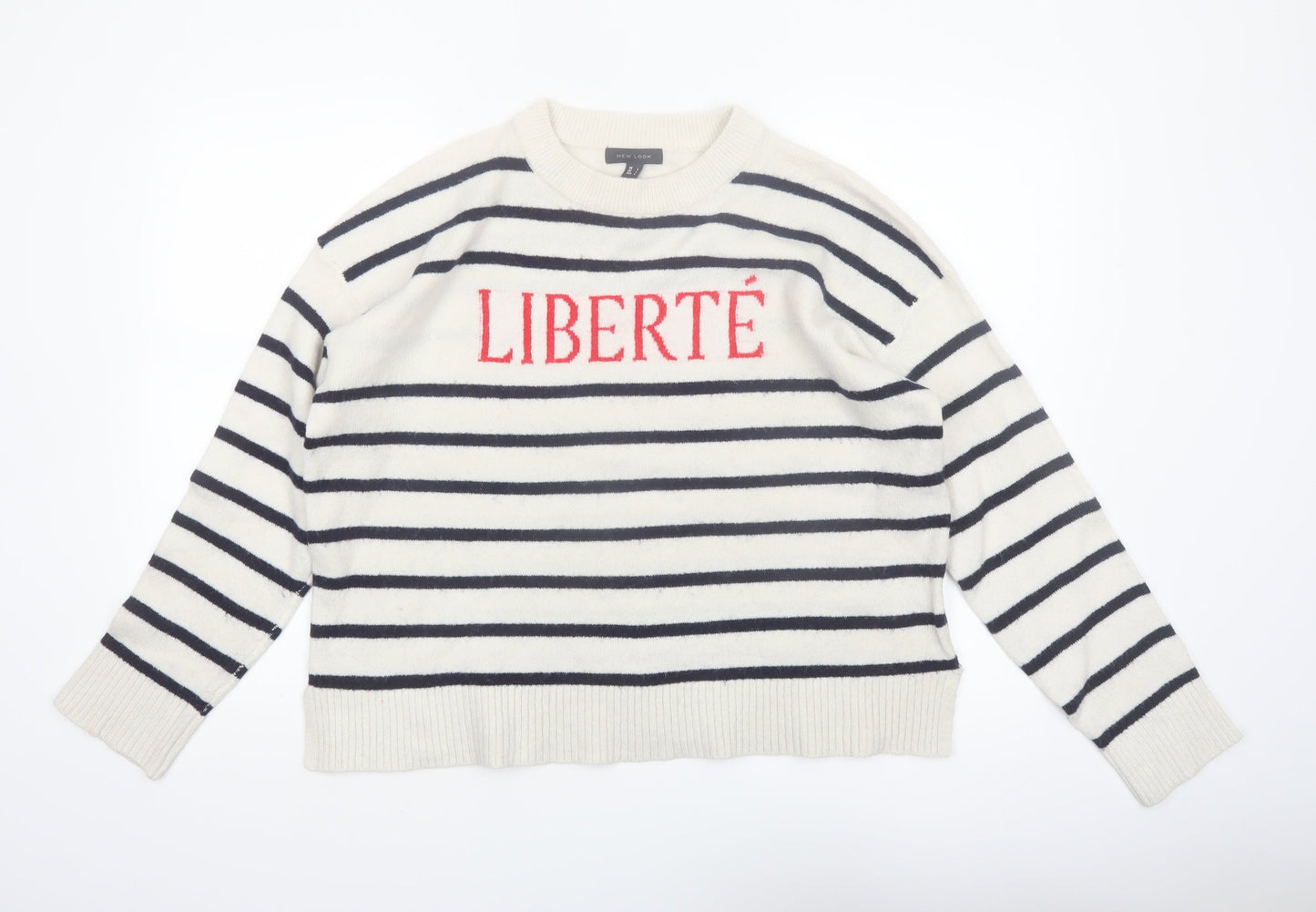 New Look Women Ivory Striped Liberté Knit Jumper Size L
