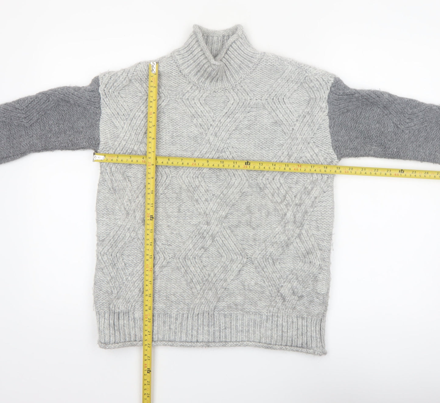 Marks and Spencer Women’s Grey Cable-Knit Mock Neck Jumper XS