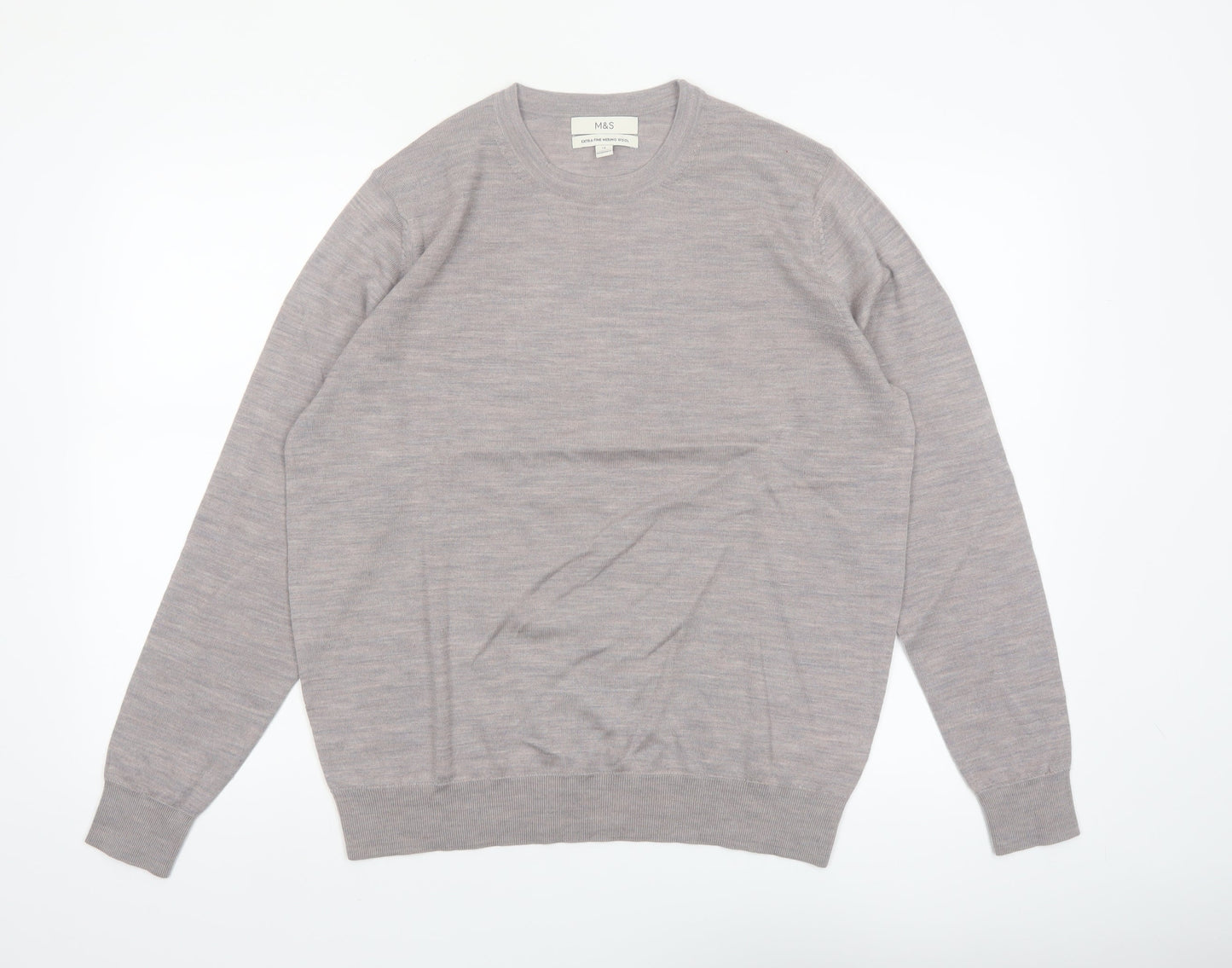 Marks and Spencer Women Grey Merino Wool Crew Neck Jumper Size 14