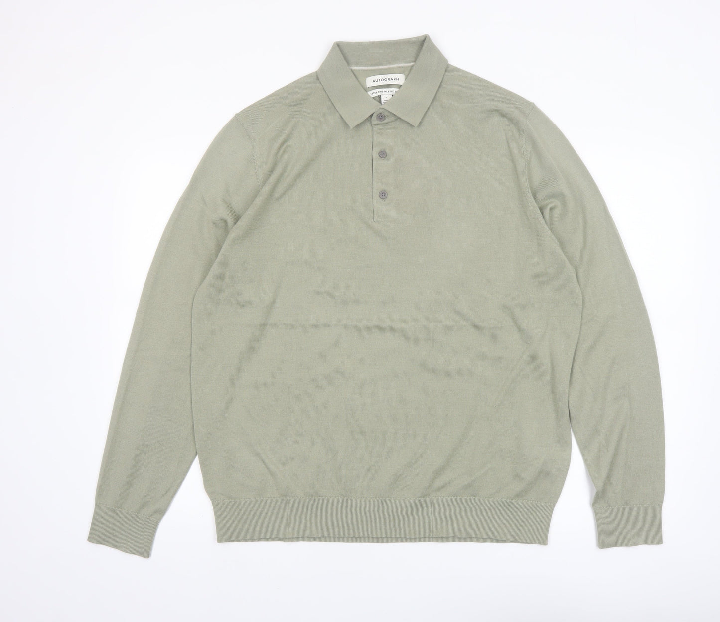 Marks and Spencer Men’s Green Merino Wool Henley Jumper L Classic Fit