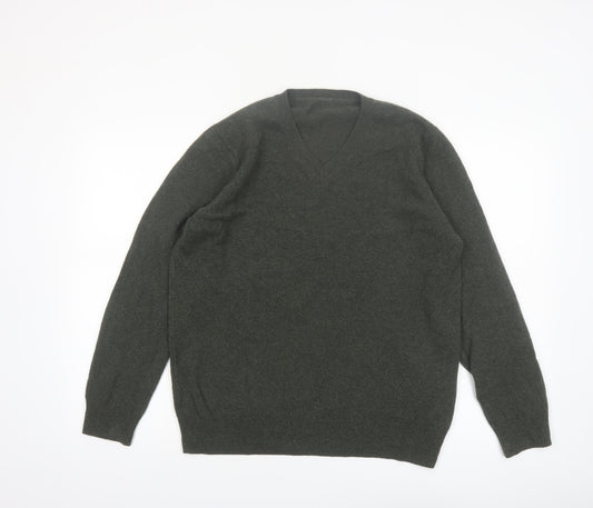 Marks and Spencer Men's Green Wool V-Neck Jumper XL