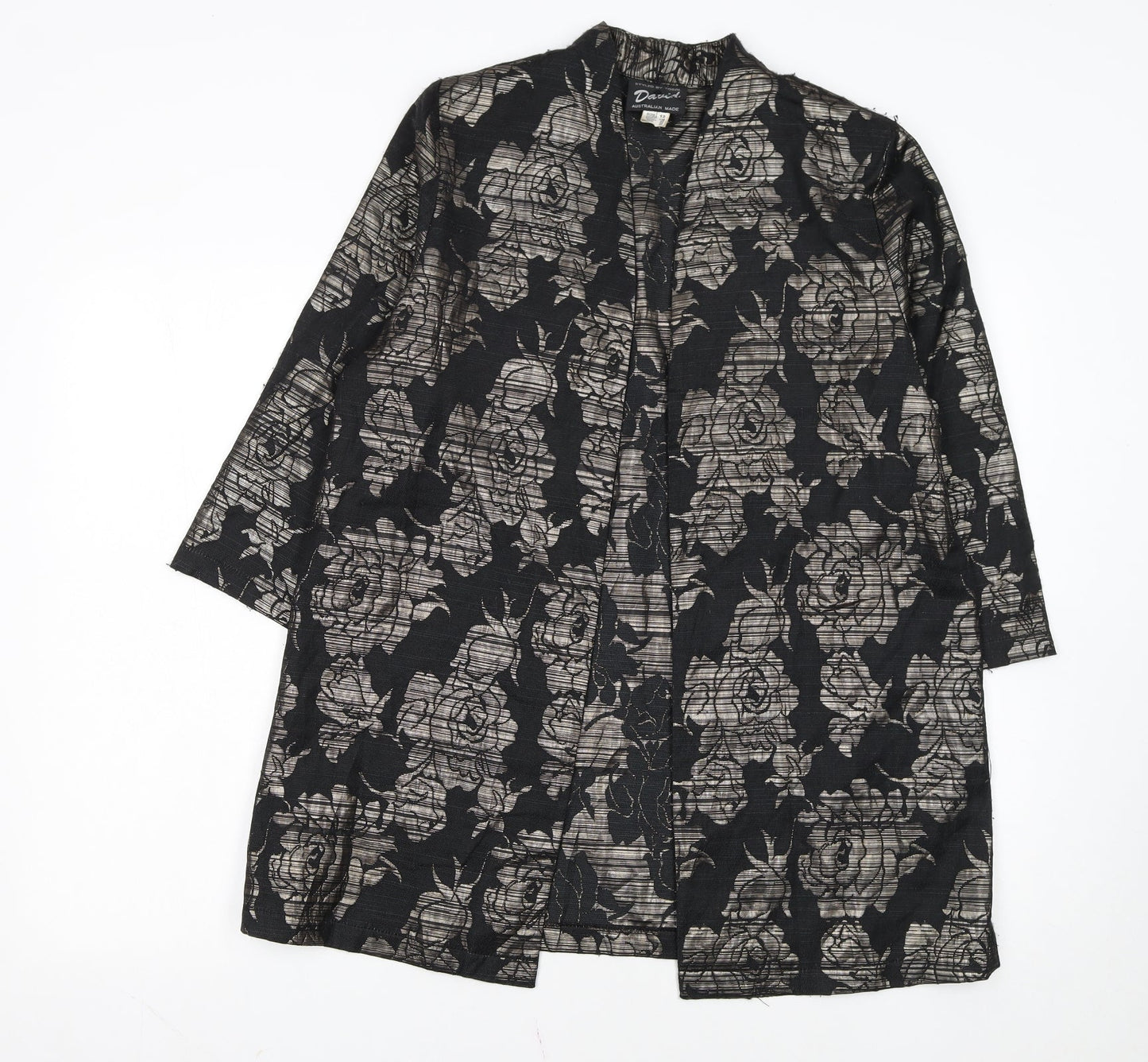 David Women Black Floral Lace Mid-Length Blazer Size 12