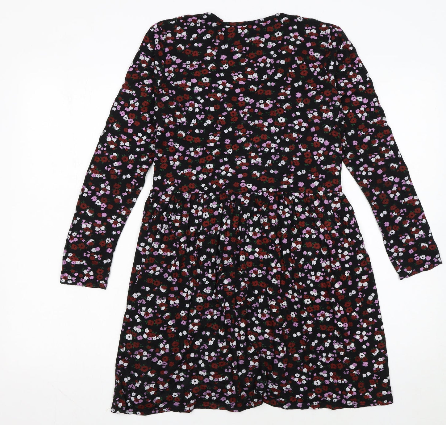 Wednesday’s Girl Womens Black Floral V-Neck Long Sleeve Skater Dress XS