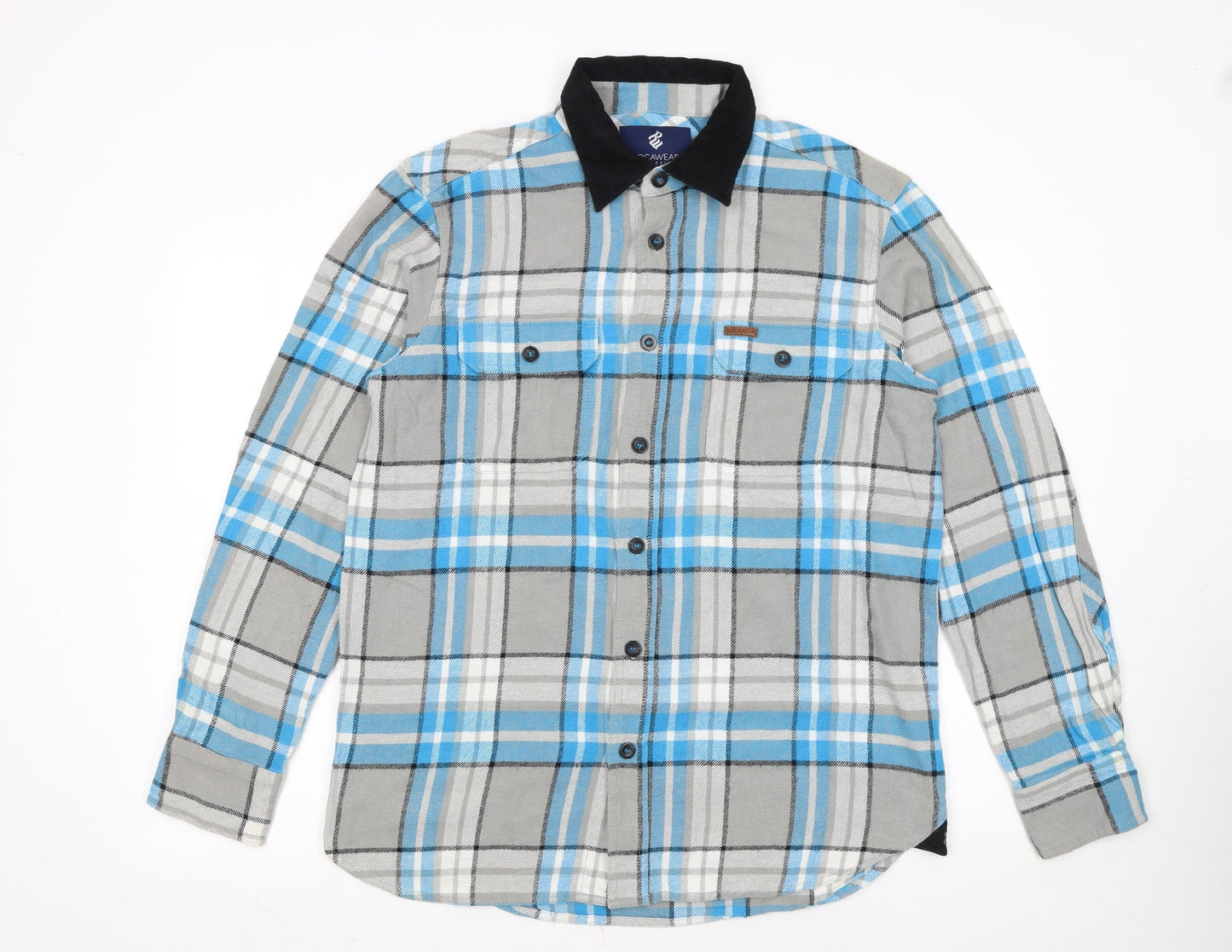 Rocawear Men's Blue Check Flannel Long Sleeve Classic Shirt Size L