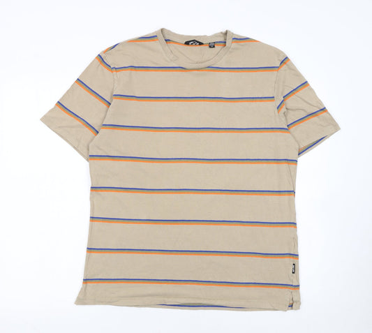 Only & Sons Men's Beige Striped Cotton T-Shirt Size L
