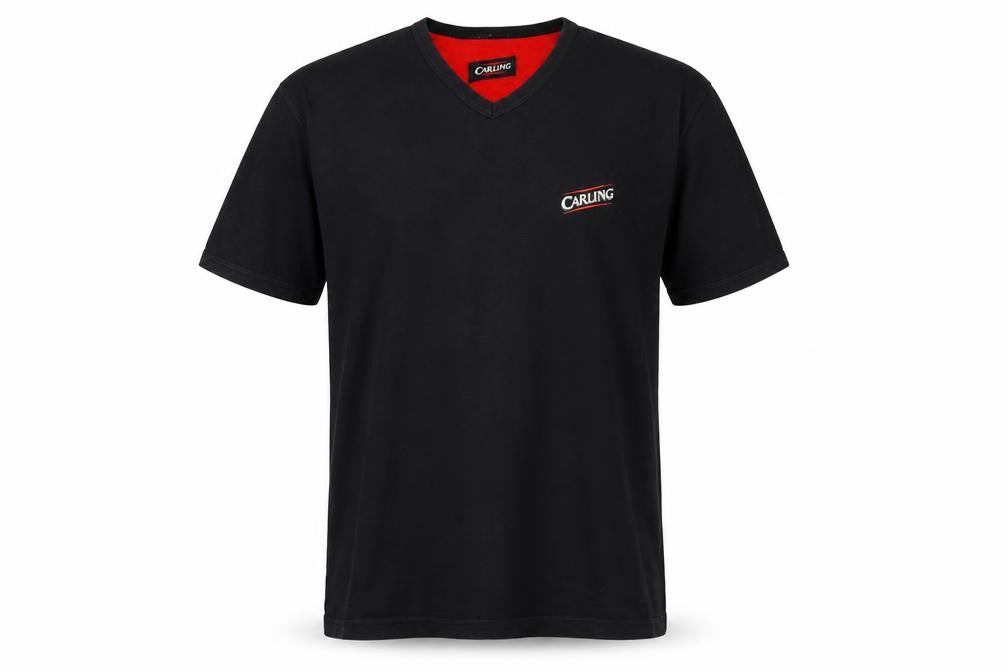 Carling Men's Black V-Neck Beer Logo Vintage T-Shirt One Size