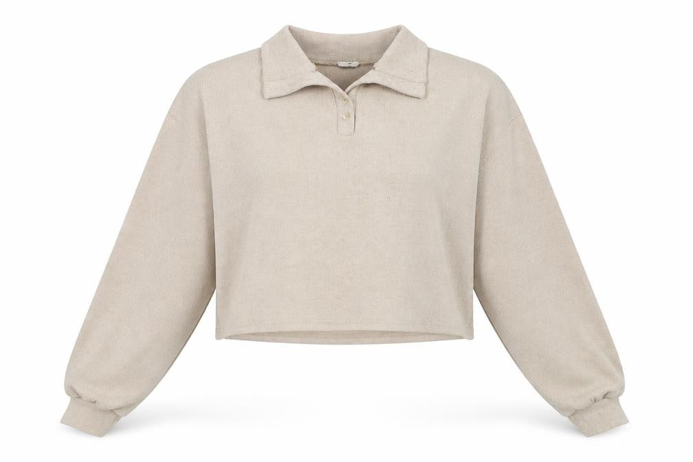 He Women Beige Small Henley Jumper Cotton Blend Long Sleeve Top