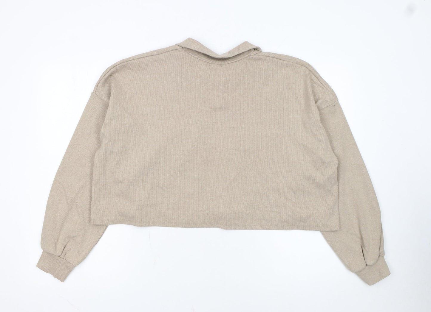 He Women Beige Small Henley Jumper Cotton Blend Long Sleeve Top