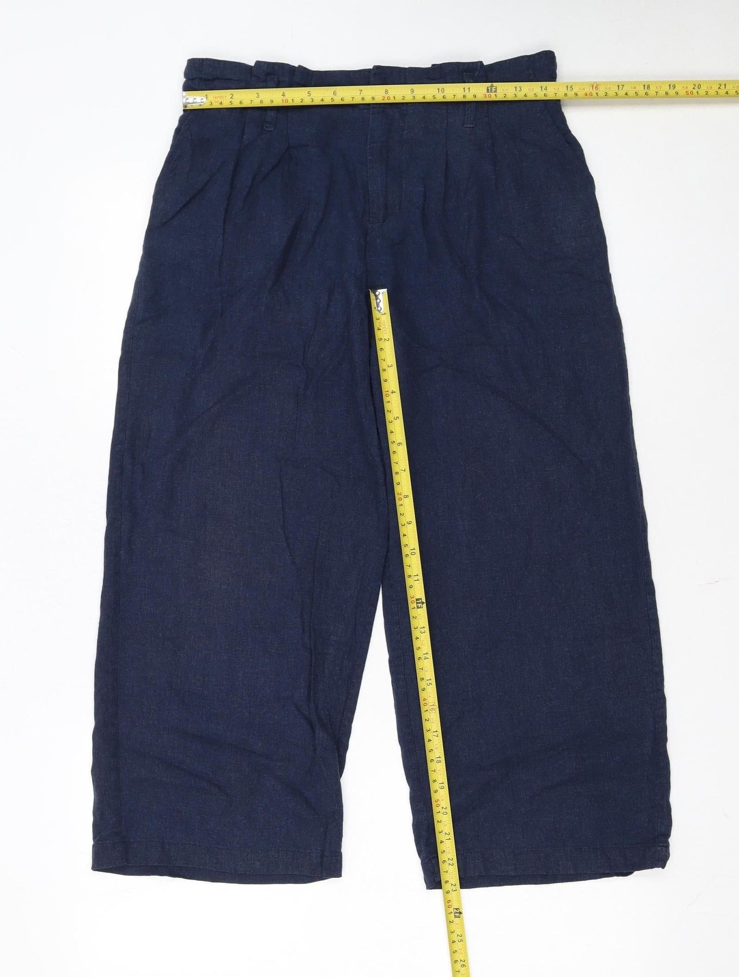 Fat Face Women's Blue Linen Cropped Wide-Leg Trousers Size 8