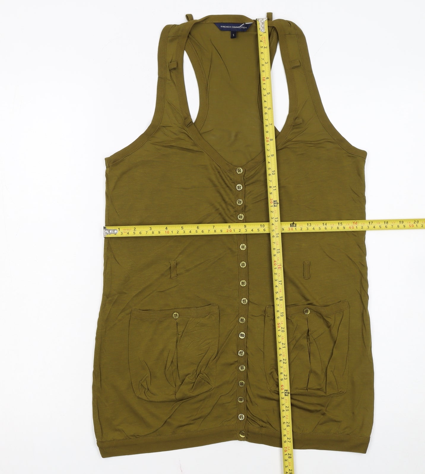 French Connection Women's Green Lyocell Racerback Tank Top S