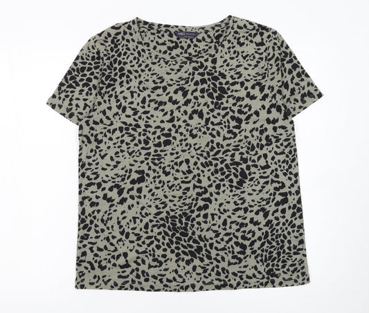 Marks and Spencer Womens Green Animal Print Cotton T-Shirt Size 10