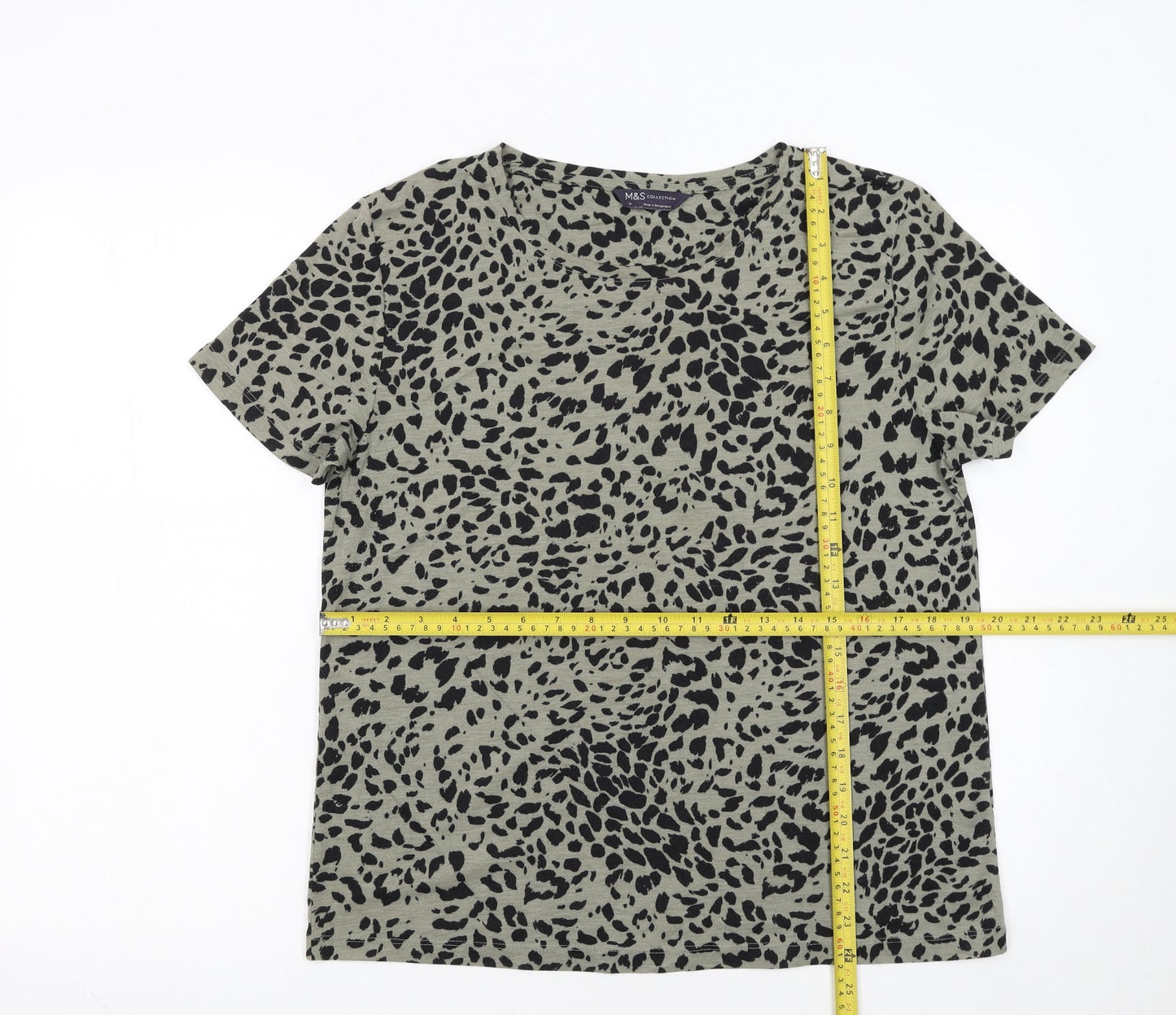 Marks and Spencer Womens Green Animal Print Cotton T-Shirt Size 10