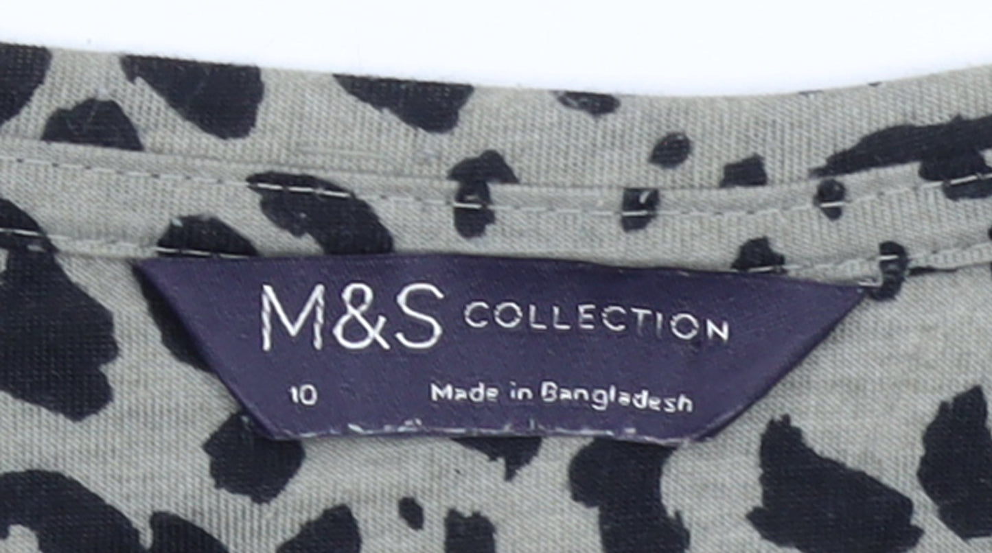 Marks and Spencer Womens Green Animal Print Cotton T-Shirt Size 10