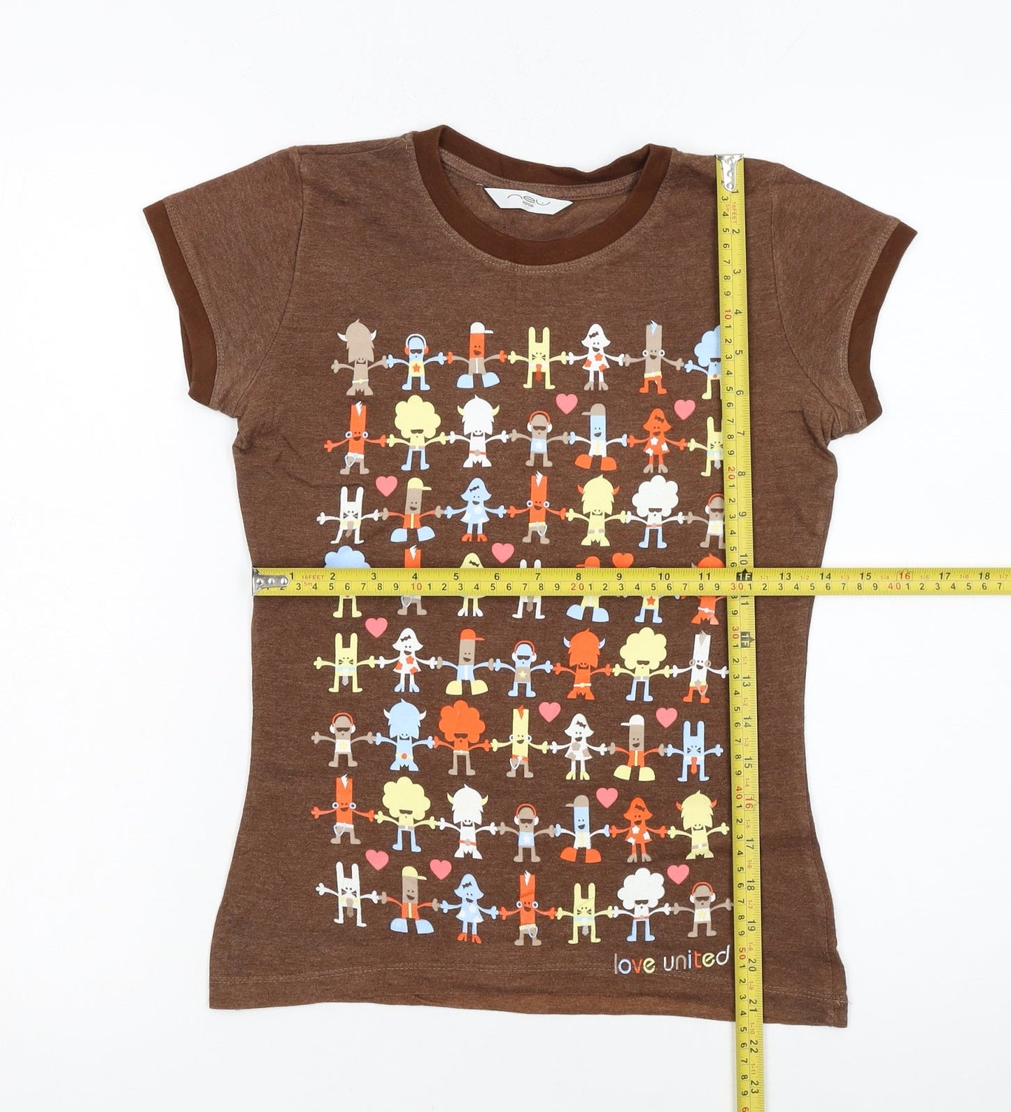 New Look Women Brown Cartoon Ringer T-Shirt Size 8