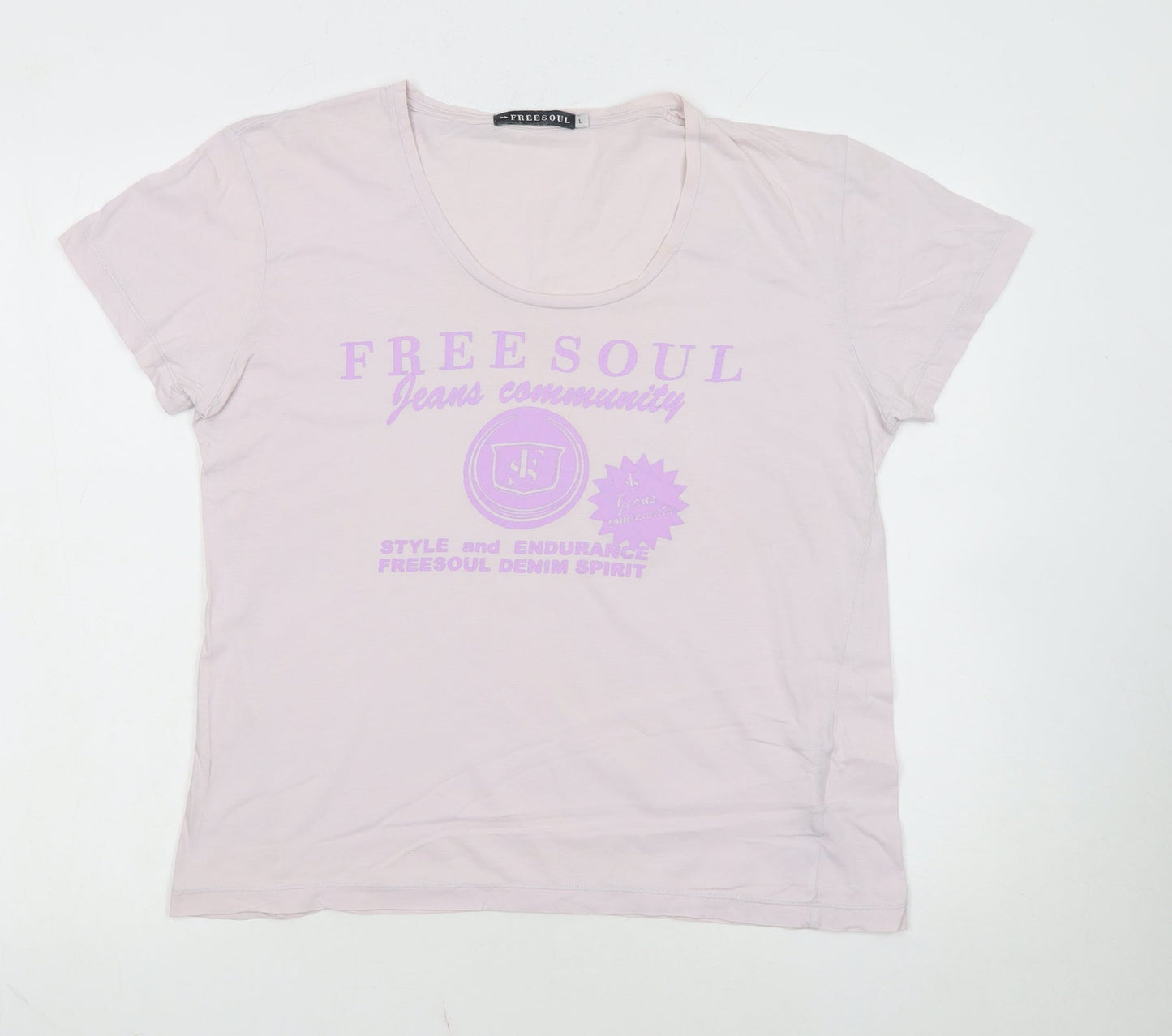 Freesoul Women's Pink Cotton Crew Neck Casual T-Shirt Size L