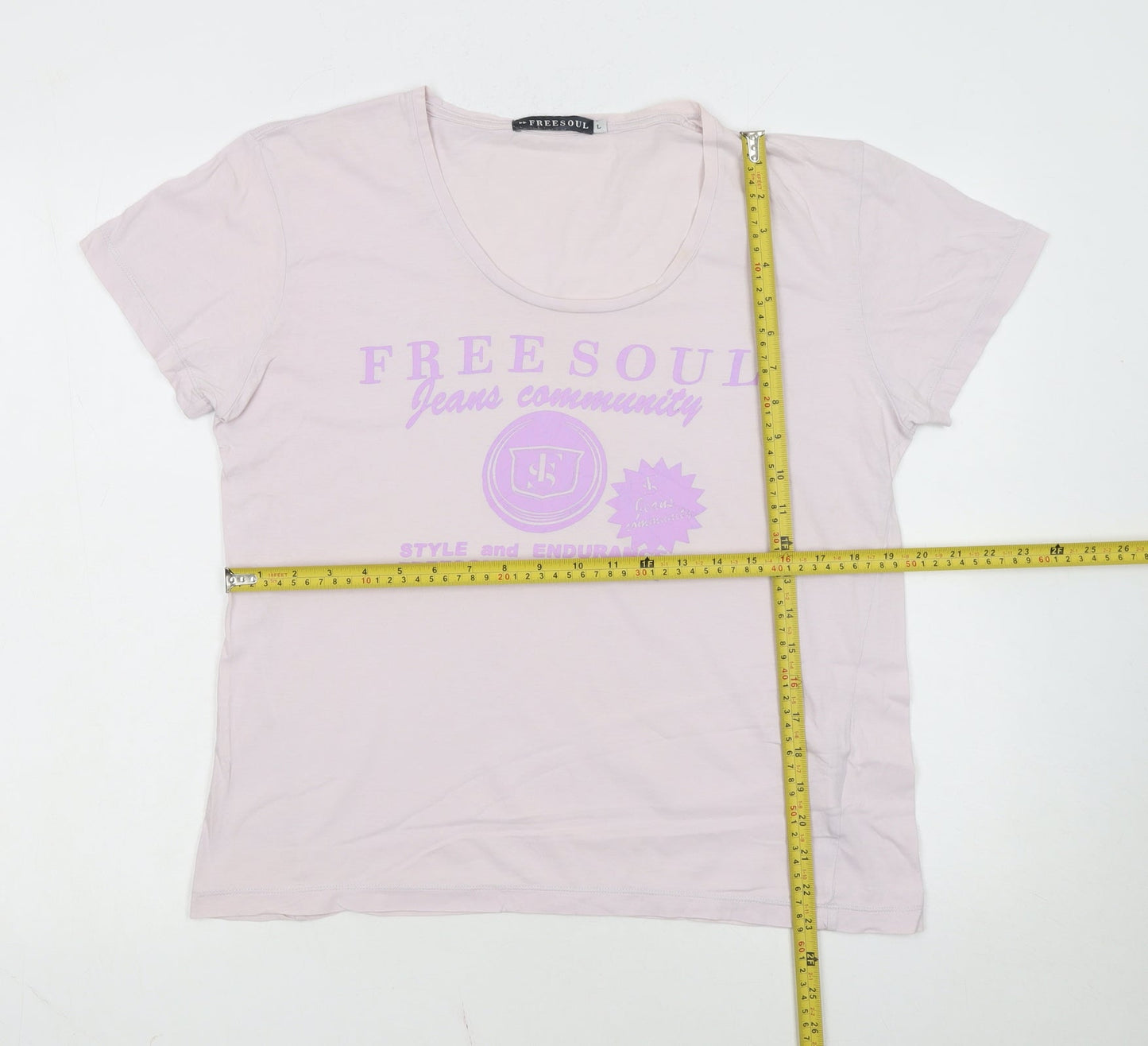 Freesoul Women's Pink Cotton Crew Neck Casual T-Shirt Size L