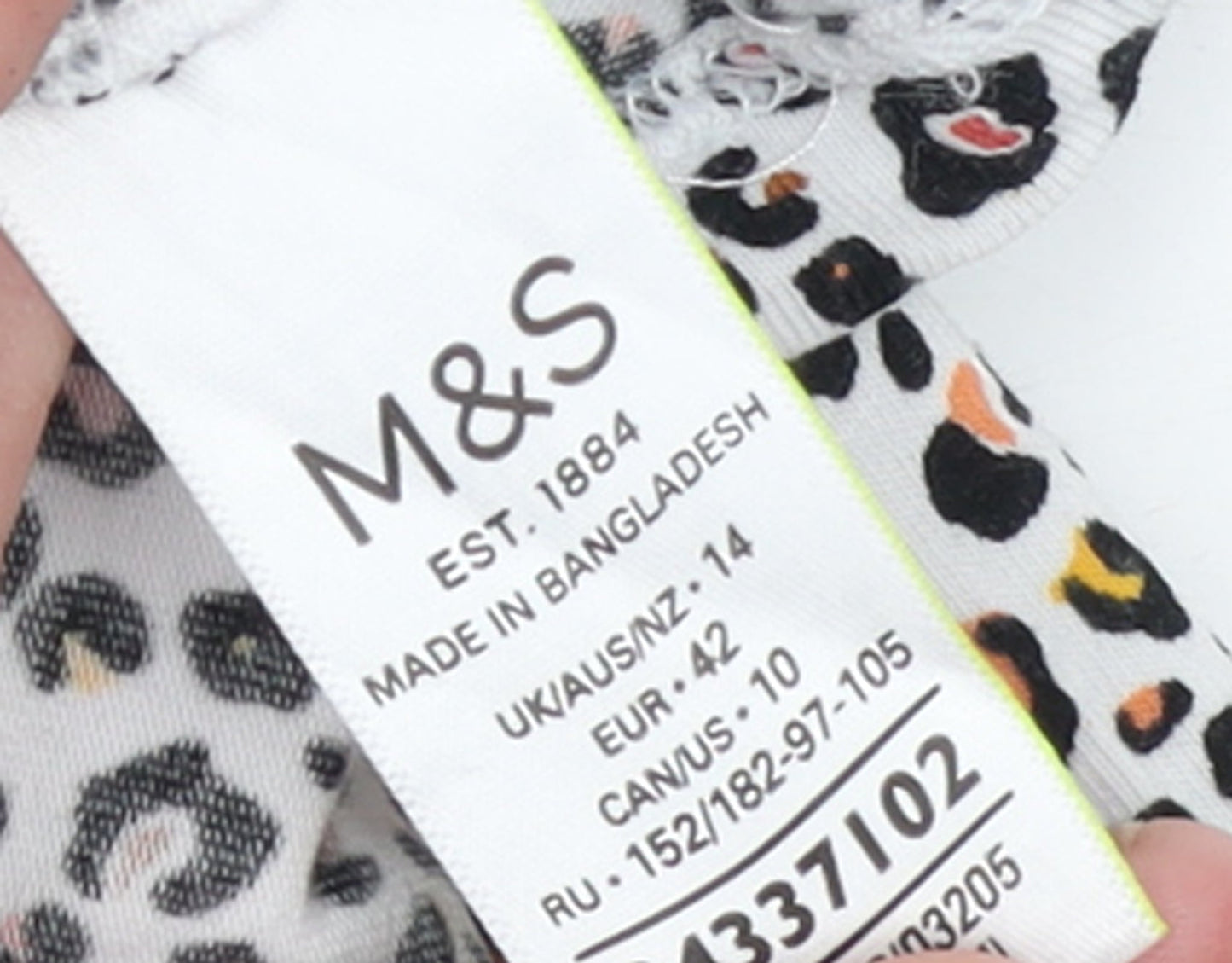 Marks and Spencer Womens Multicoloured Leopard Print Cotton Stretch T-Shirt Size 14