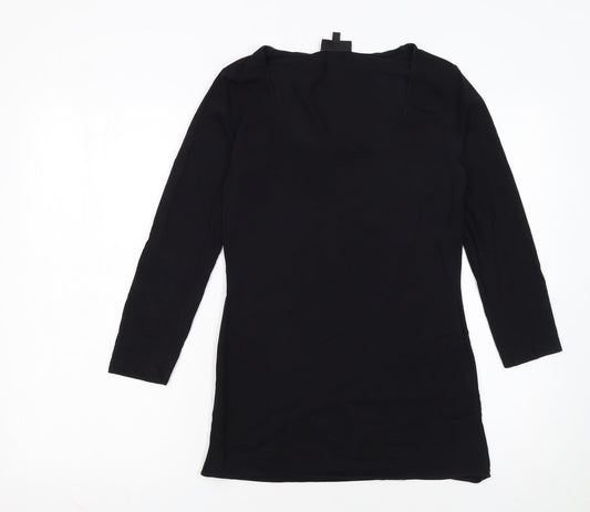 Warehouse Womens Black Cotton Blend Long Sleeve Basic T-Shirt UK 14