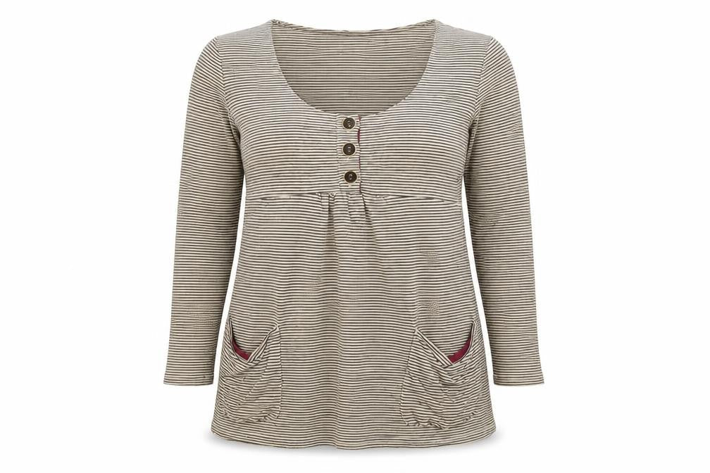 Joules Women’s Beige Striped Tunic Top Size 12 Long Sleeve Cotton